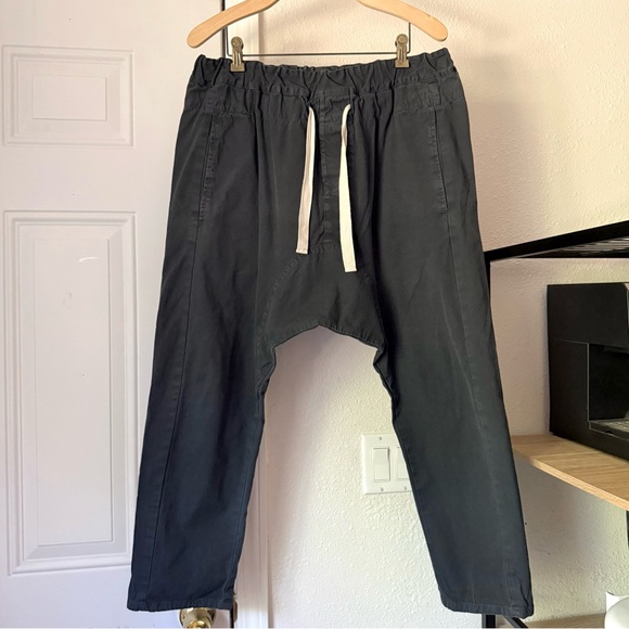 bassike Pants - BASSIKE black elastic drawstring harem cropped pants